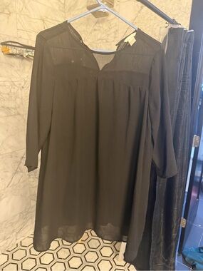 H&M Black Long Sleeve Sheer Yoke Tunic Dress